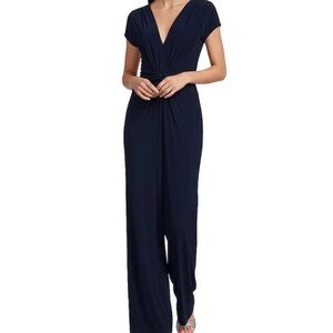 Vince Camuto Navy Short-Sleeve V-Neck Jumpsuit